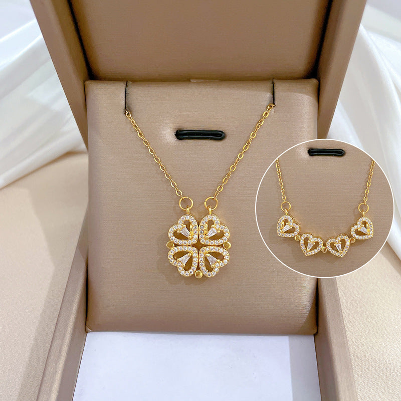 Openable Four-Leaf Clover Pendant Necklace for Women