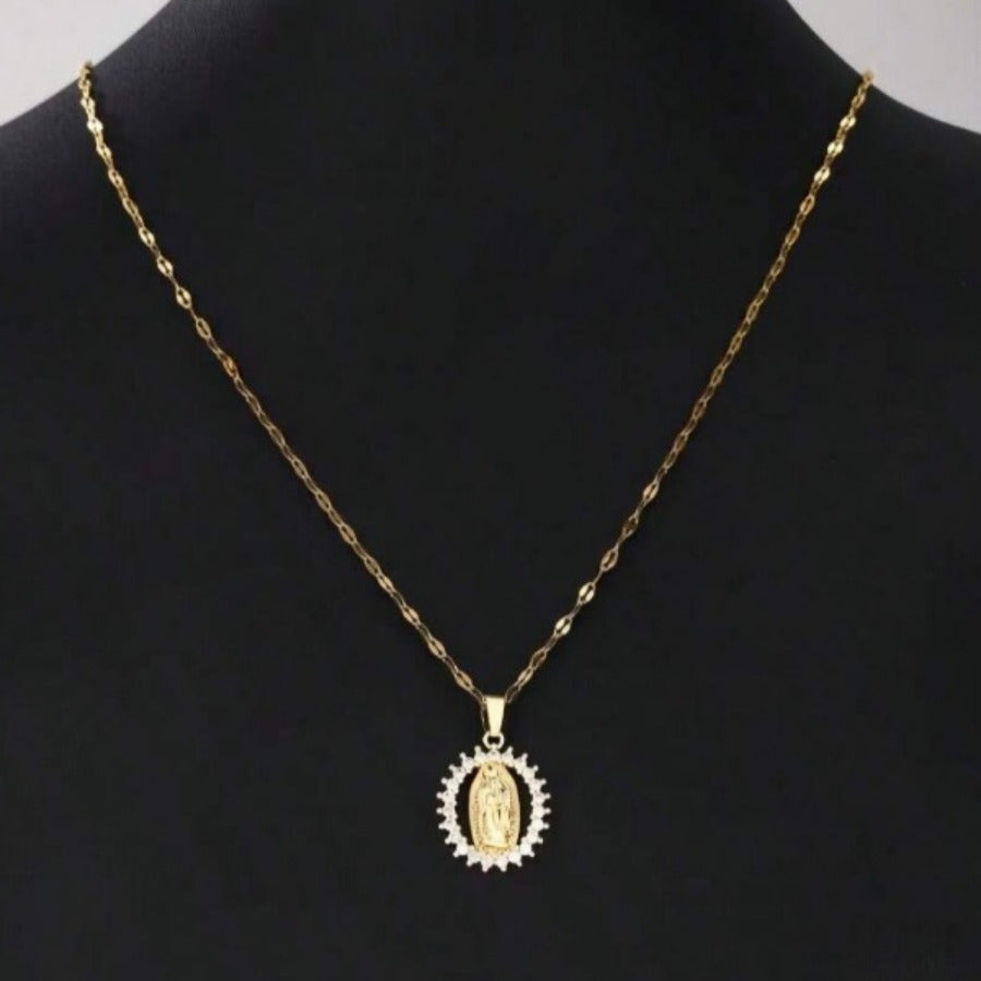 Virgin Mary Oval Pendant Necklace
