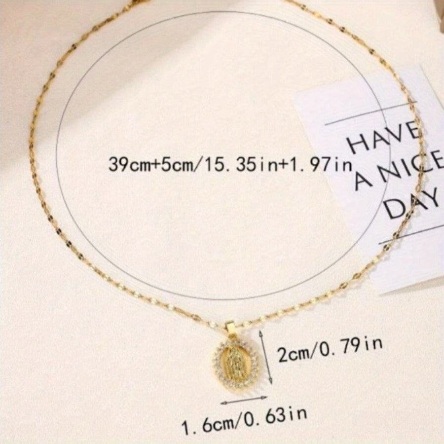 Virgin Mary Oval Pendant Necklace