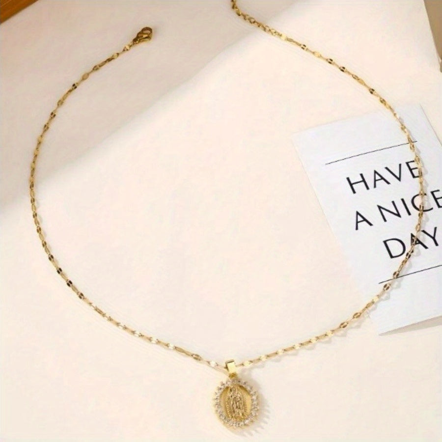 Virgin Mary Oval Pendant Necklace
