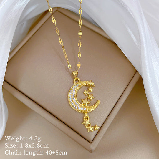 Crescent Moon & Stars Pendant Necklace