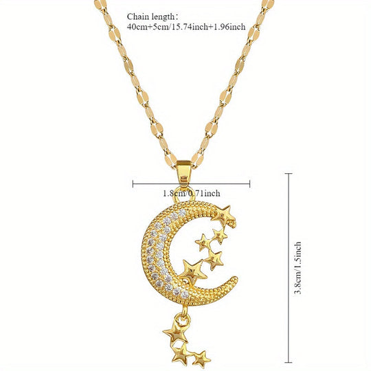 Crescent Moon & Stars Pendant Necklace