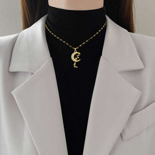 Crescent Moon & Stars Pendant Necklace