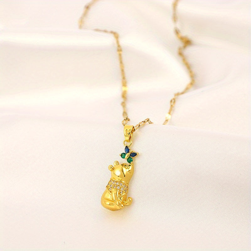 Butterfly Bear Gemstone Pendant Necklace