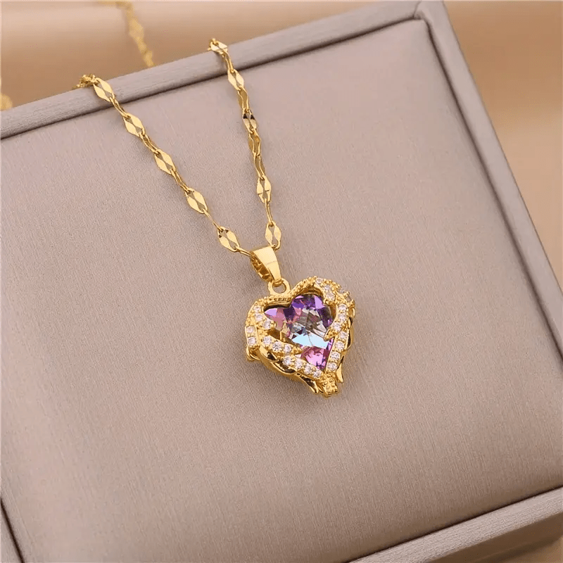 Angel Wing Heart Pendant Necklace