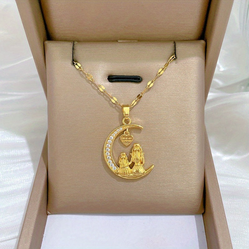 Mother-Daughter Moon Pendant Necklace