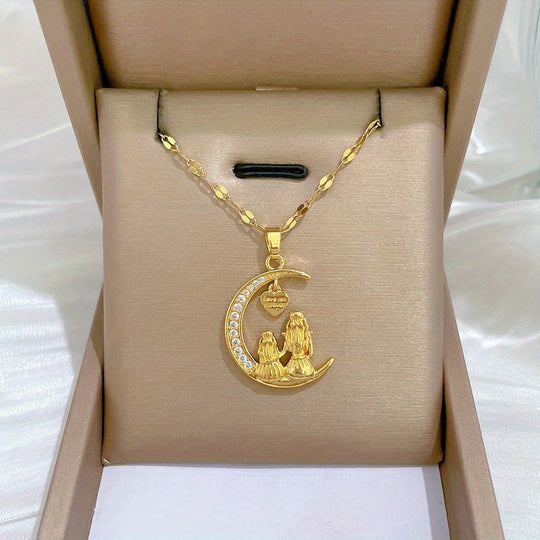 Mother-Daughter Moon Pendant Necklace