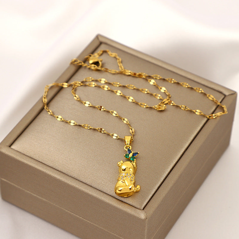 Butterfly Bear Gemstone Pendant Necklace