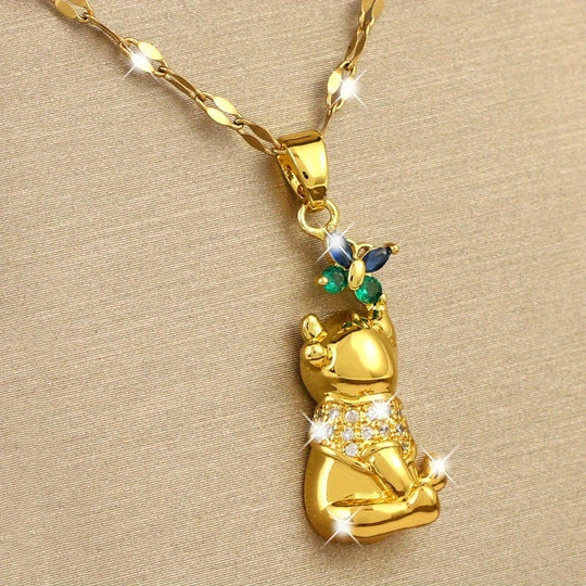 Butterfly Bear Gemstone Pendant Necklace