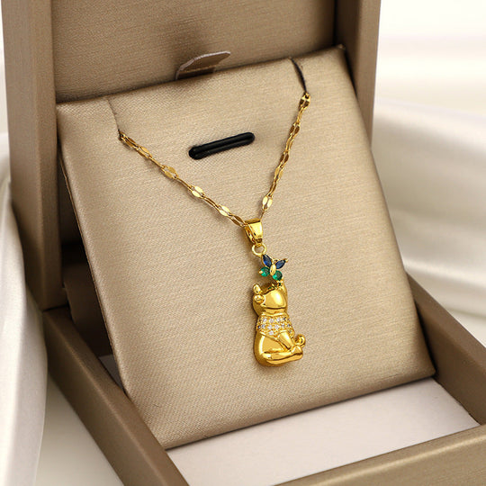 Butterfly Bear Gemstone Pendant Necklace