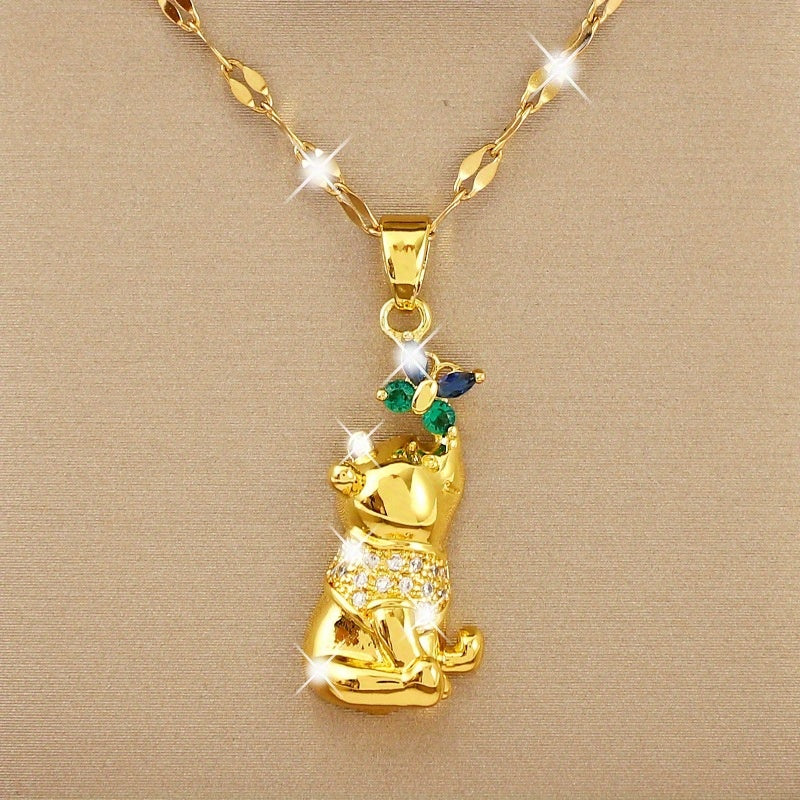Butterfly Bear Gemstone Pendant Necklace