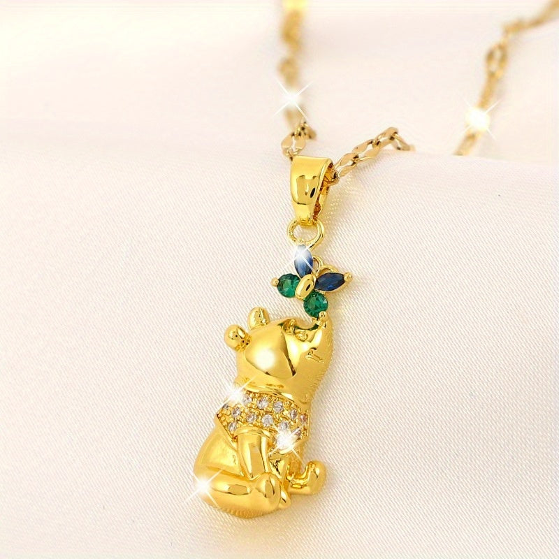 Butterfly Bear Gemstone Pendant Necklace