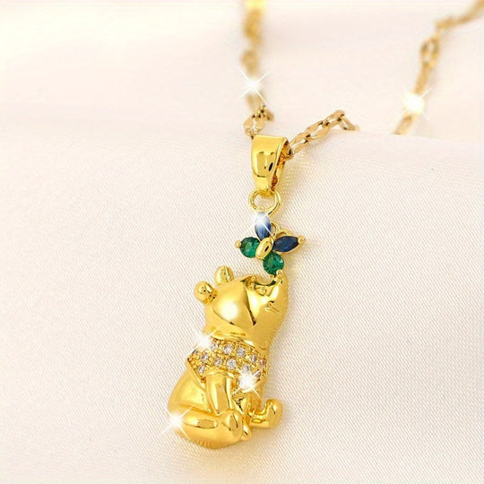 Butterfly Bear Gemstone Pendant Necklace