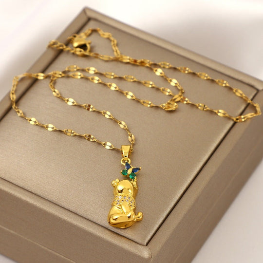 Butterfly Bear Gemstone Pendant Necklace