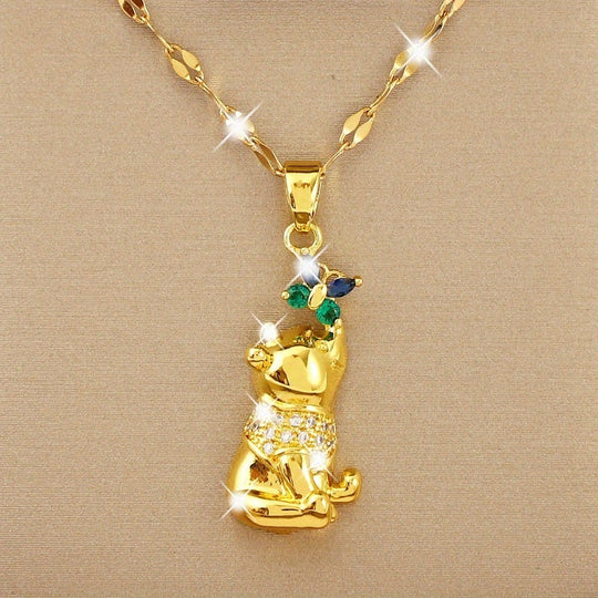 Butterfly Bear Gemstone Pendant Necklace