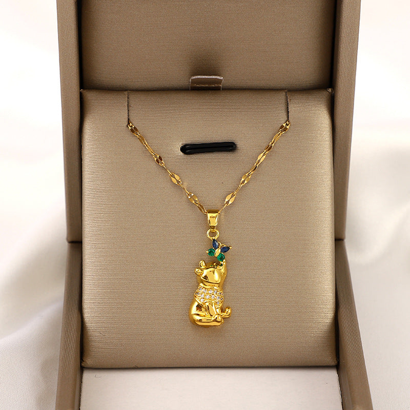 Butterfly Bear Gemstone Pendant Necklace
