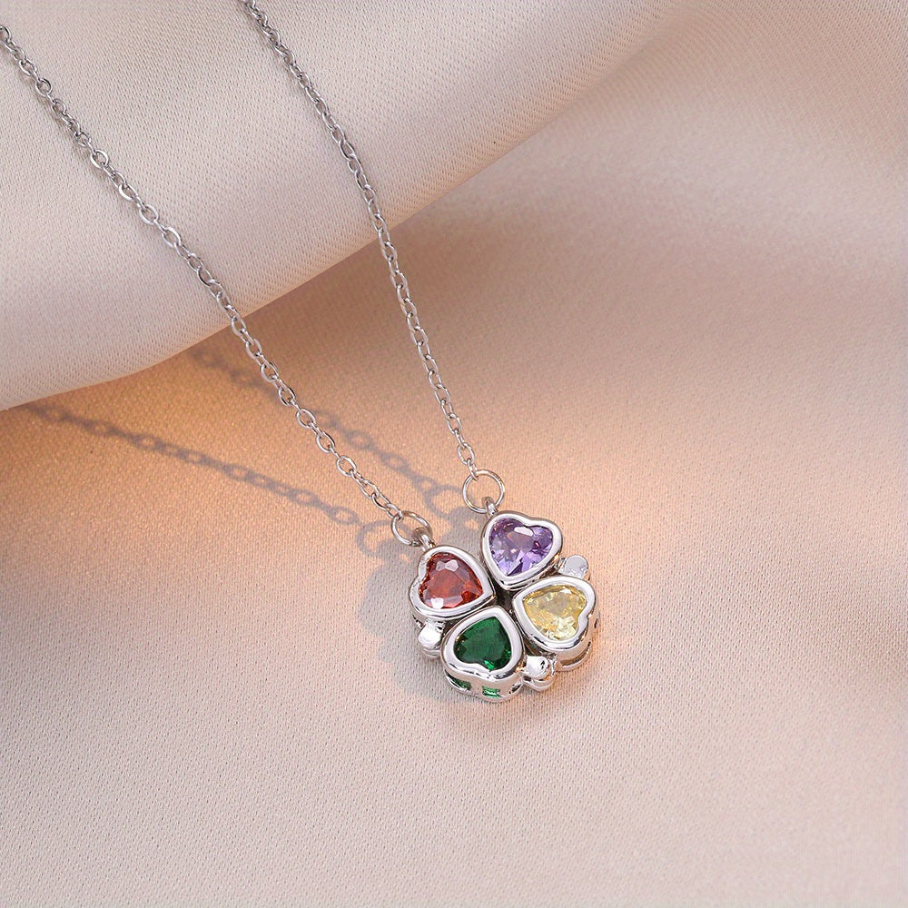 Versatile Heart-shaped Colorful Zirconia Necklace
