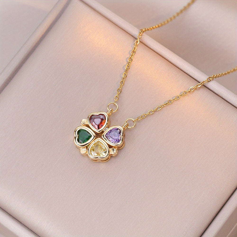Versatile Heart-shaped Colorful Zirconia Necklace