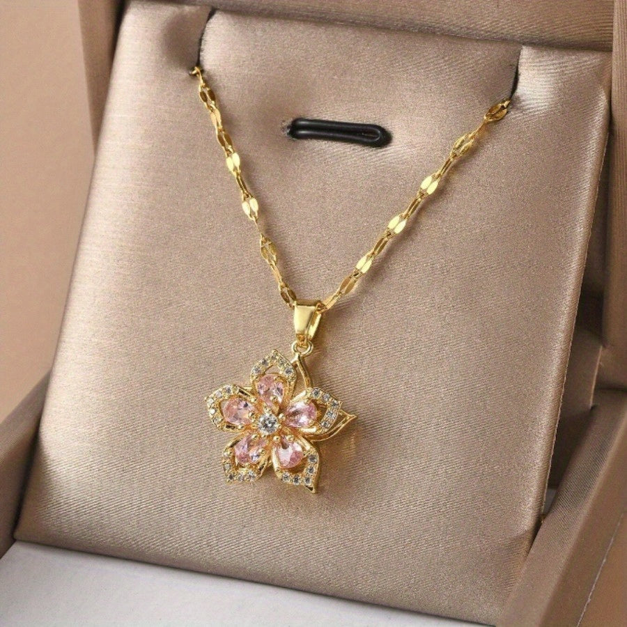 Five-Petal Flower Pendant Necklace
