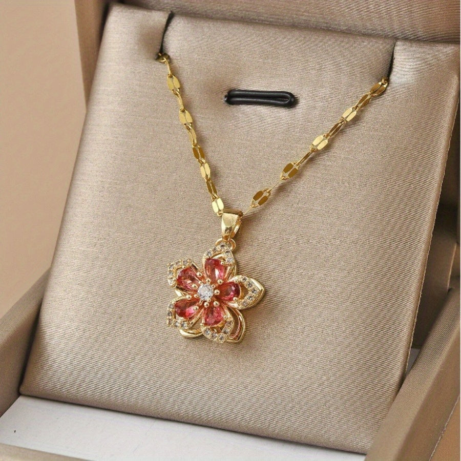 Five-Petal Flower Pendant Necklace