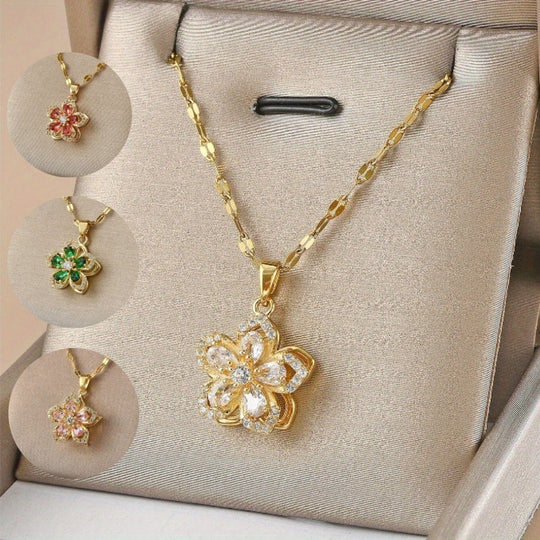Five-Petal Flower Pendant Necklace