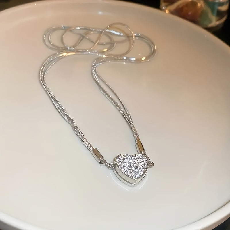 Multi-Layer Heart Zirconia Pendant Necklace