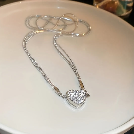 Multi-Layer Heart Zirconia Pendant Necklace