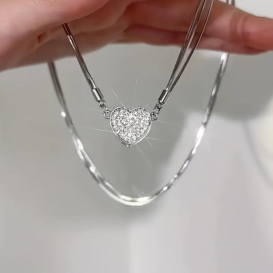 Multi-Layer Heart Zirconia Pendant Necklace