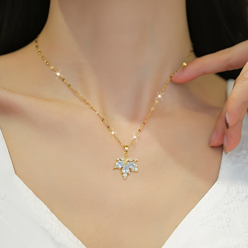 Elegant Leaf Pendant Necklace and Earrings Set