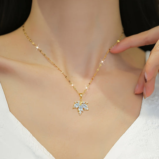 Elegant Leaf Pendant Necklace and Earrings Set