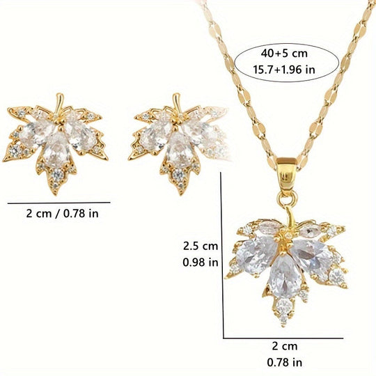 Elegant Leaf Pendant Necklace and Earrings Set