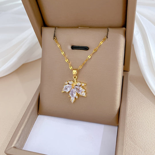 Elegant Leaf Pendant Necklace and Earrings Set