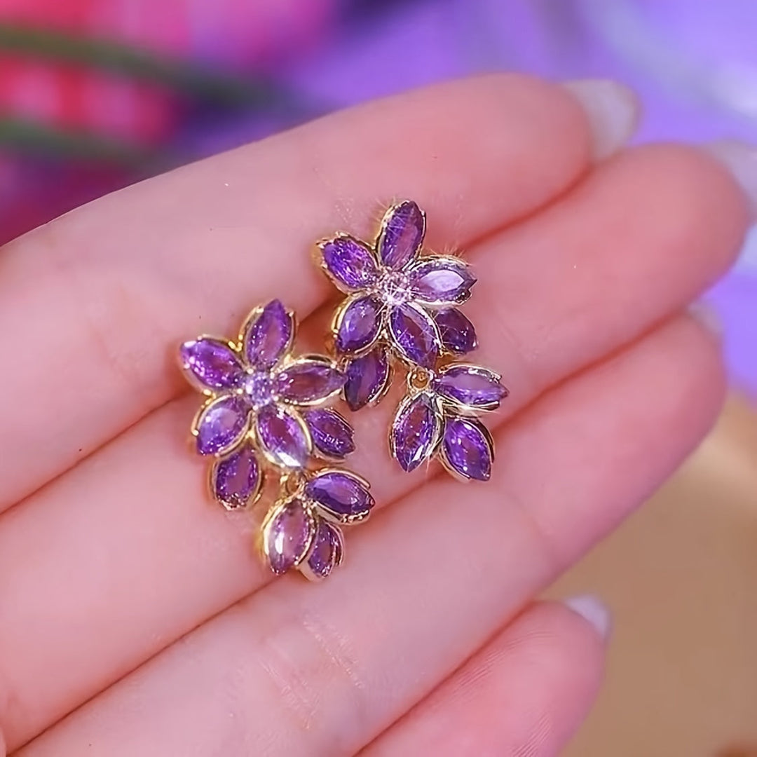 Elegant Golden Flower Rhinestone Earrings