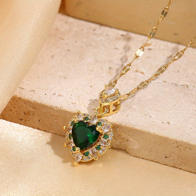 Emerald Heart Teardrop Pendant Necklace