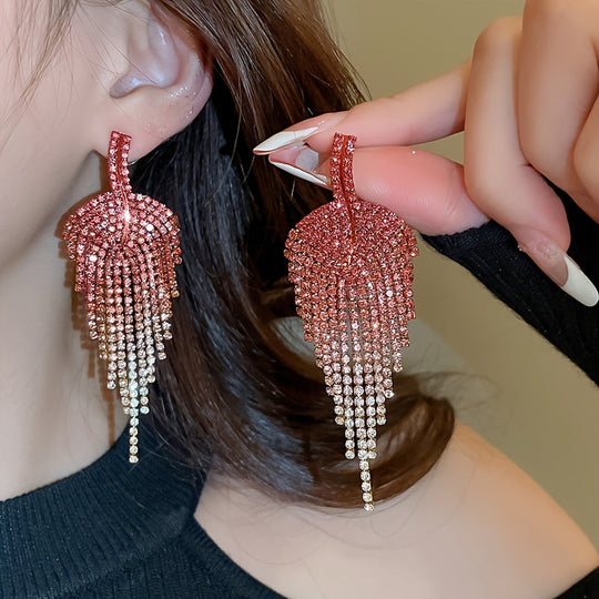 Glittering Rhinestone Tassel Earrings