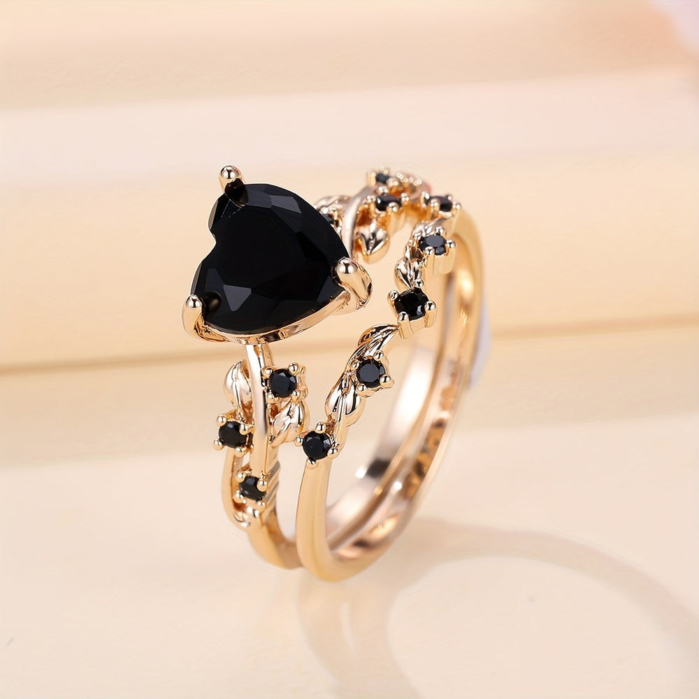 Luxurious Black Heart Cubic Zirconia Ring