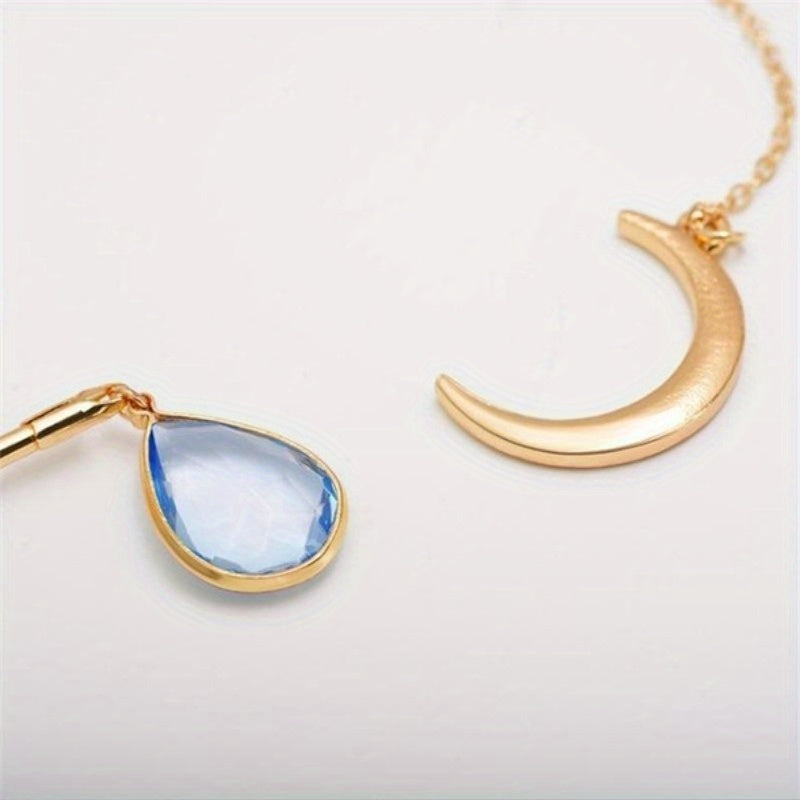 Water Droplet & Moon Pendant Necklace