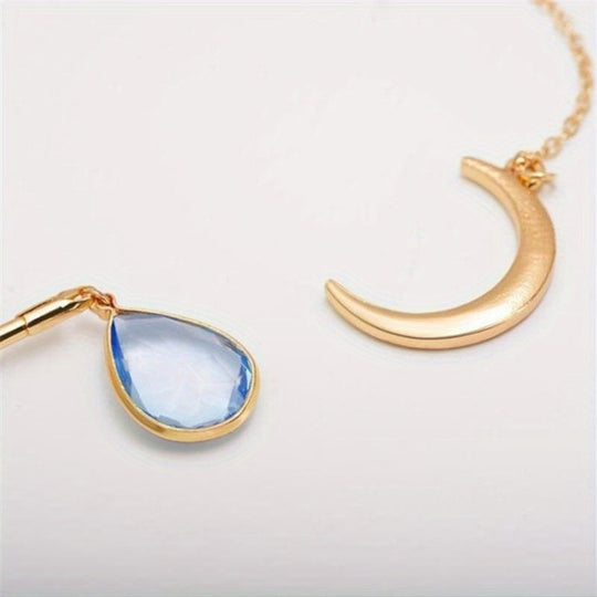 Water Droplet & Moon Pendant Necklace