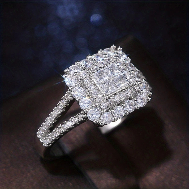 Square Halo Zirconia Bridal Ring