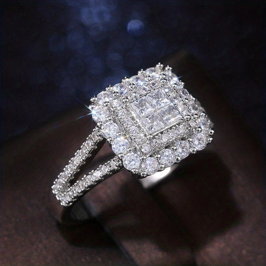 Square Halo Zirconia Bridal Ring