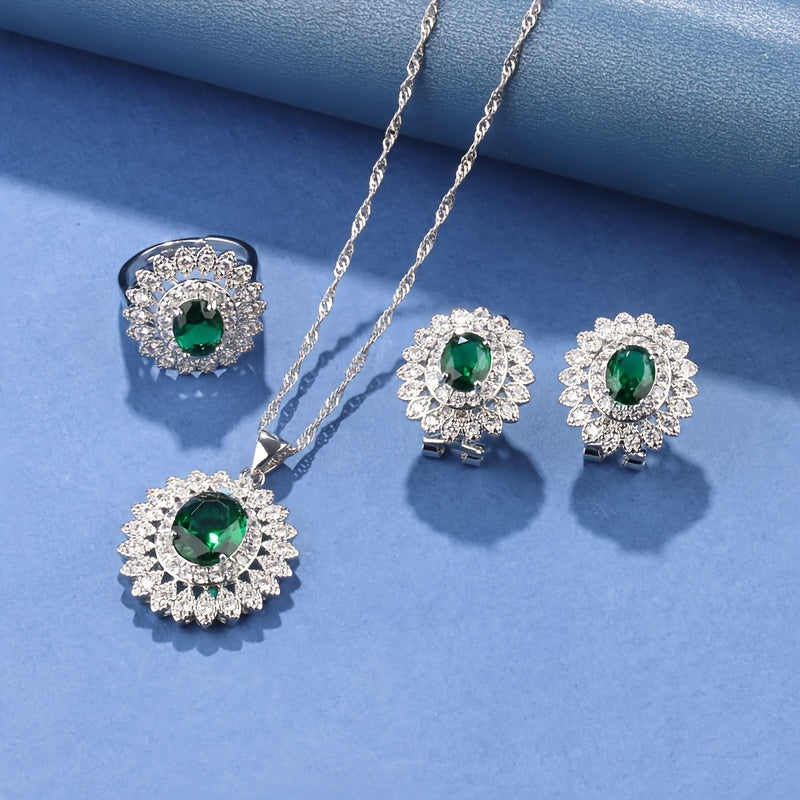 4-Piece Sunflower Zirconia Jewelry Set