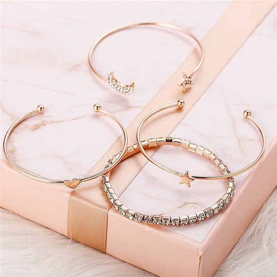 Studded Moon Star Heart Combo of 4 Charm Bracelets