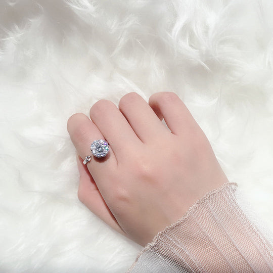 Adjustable Silver Crystal Rotating Ring