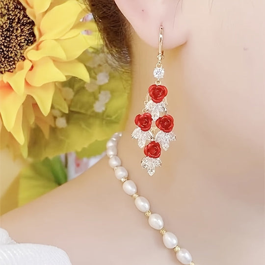 Vintage Rose Tassel Drop Earrings