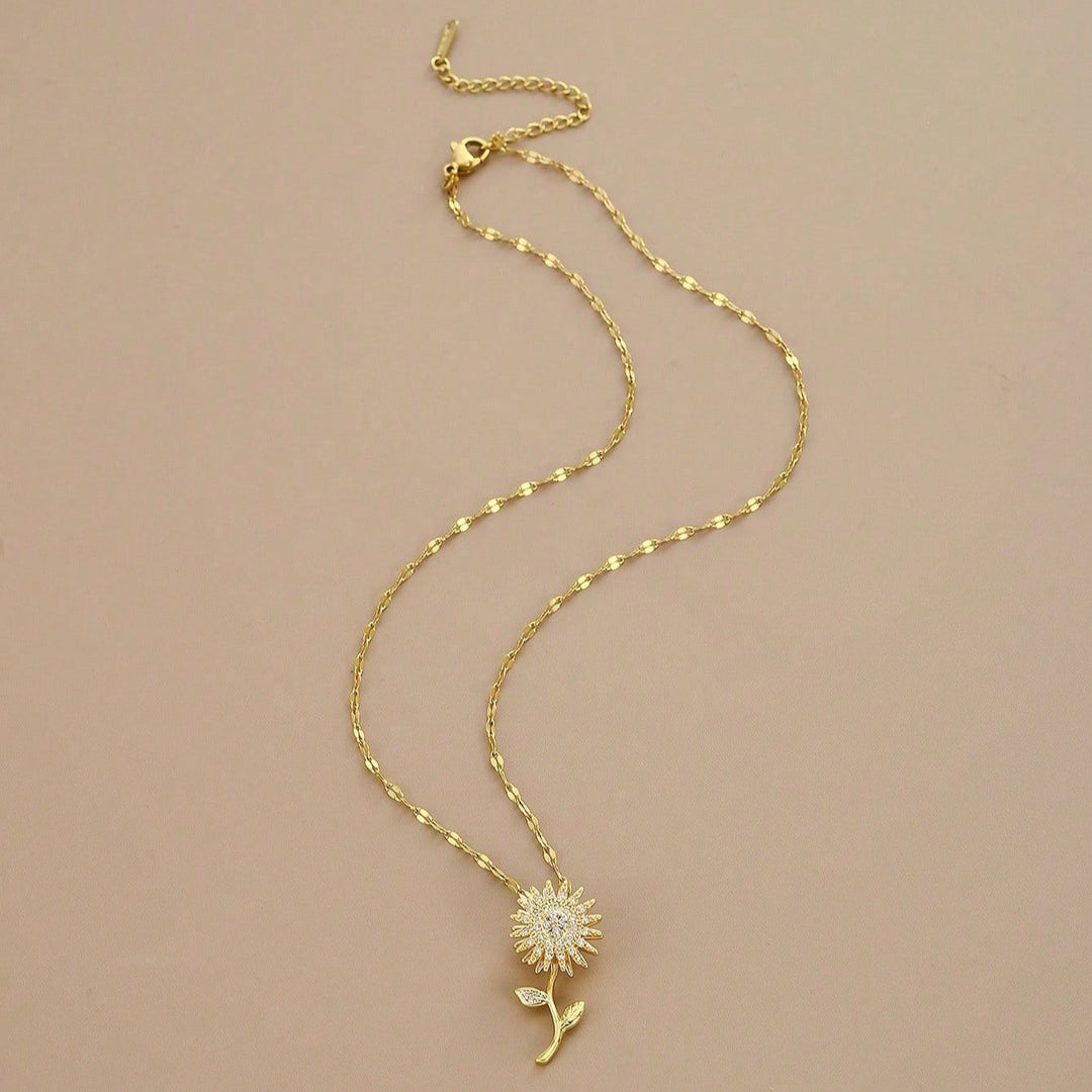Rotating Sunflower Zirconia Pendant Necklace