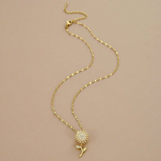 Rotating Sunflower Zirconia Pendant Necklace