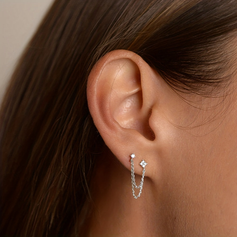 Elegant Double Zirconia Stud Earrings