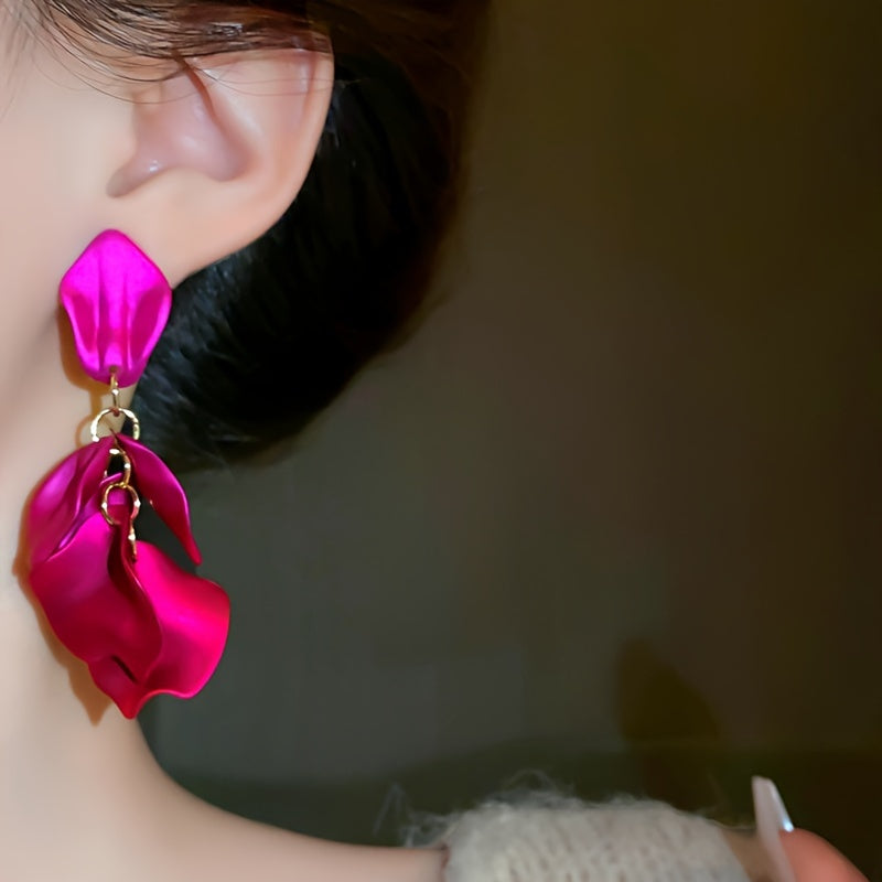 Luxury Elegant 925 Silver Matte Petal Tassel Earrings