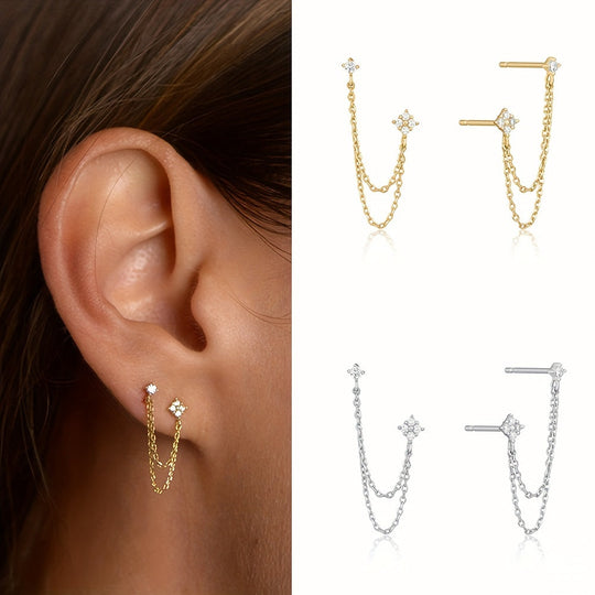 Elegant Double Zirconia Stud Earrings