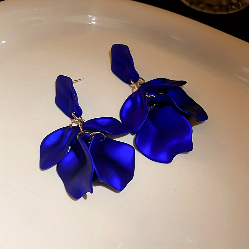 Luxury Elegant 925 Silver Matte Petal Tassel Earrings